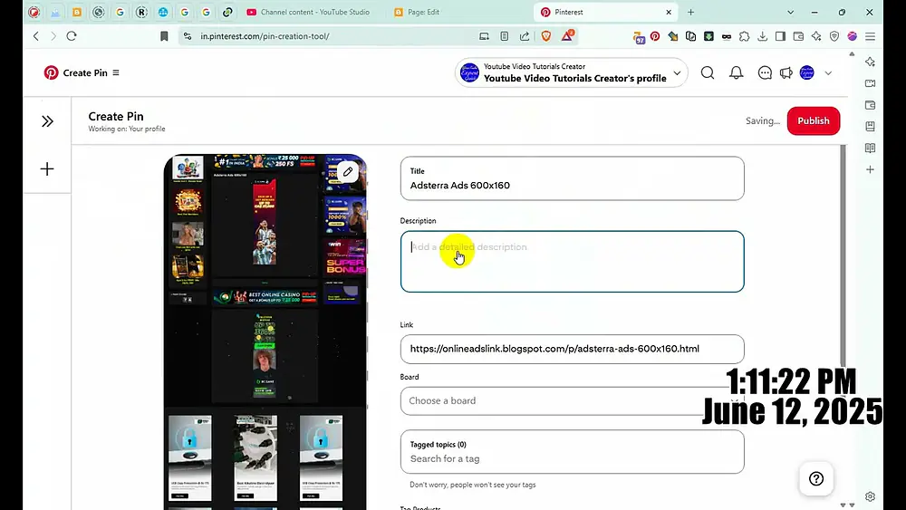 Video thumbnail of Blogspot Tubes : How To Image Upload on Pinterest PIN Board with Blogger URL Link