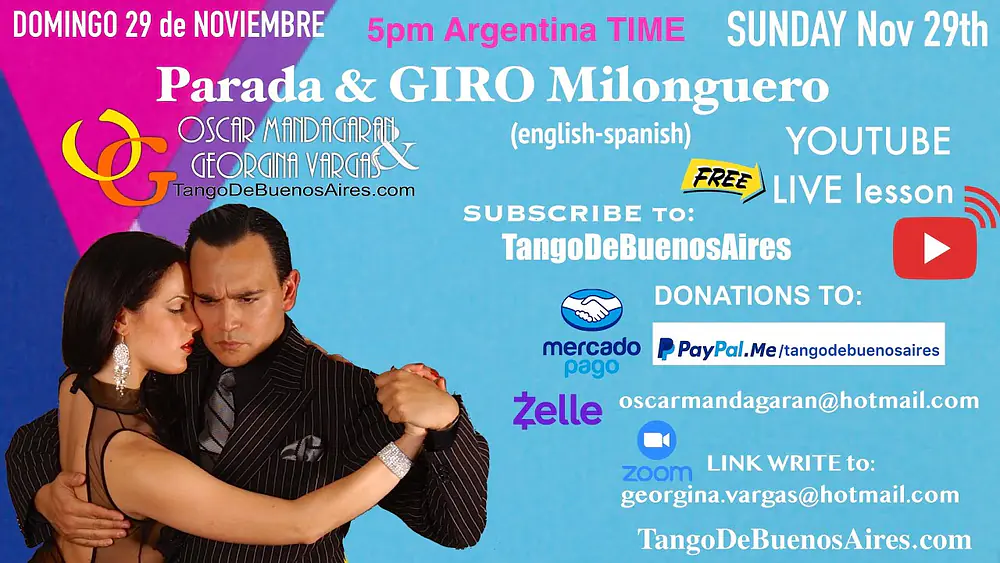 Video thumbnail for Parada & GIRO Milonguero from LIVE LESSON summary RESUMEN clase en vivo Georgina & Oscar Mandagaran