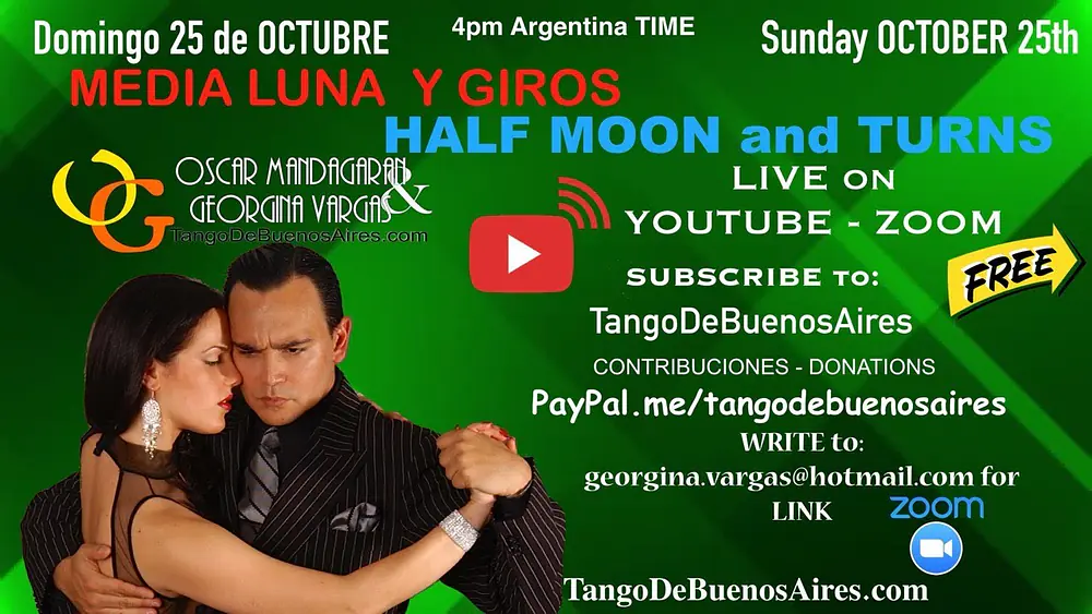 Video thumbnail for TANGO Media lunas y GIROS - Half moon and TURNS LIVE LESSON with Georgina Vargas & Oscar Mandagaran