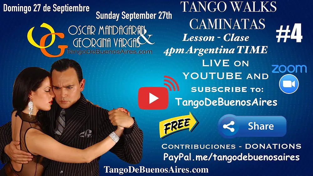 Video thumbnail for Clase 4 Caminatas de #TANGO - Tango WALKS Lesson #4 with Georgina Vargas & Oscar Mandagaran