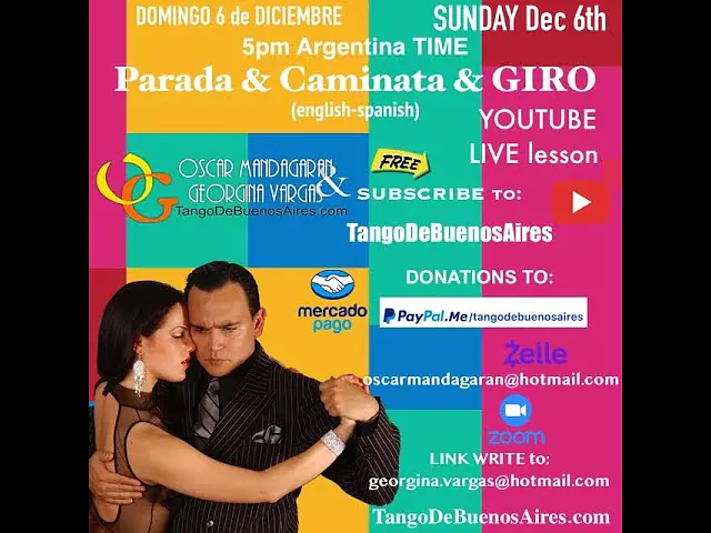 Video thumbnail for Parada Caminata GIRO SUMMARY from LIVE Tango LESSON Georgina&Oscar Mandagaran (english-español)