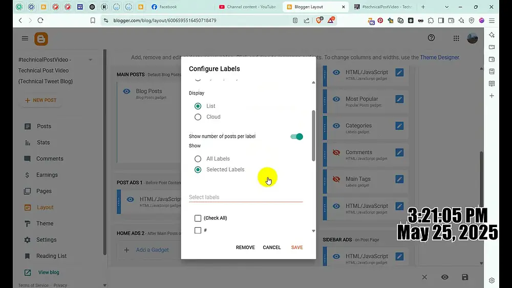Video thumbnail of Blogspot Tubes : How To Add Configure Labels Widgets Settings on Blogger Website