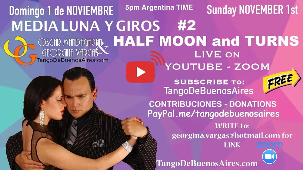 Video thumbnail for Media luna y GIRO #2 - Half moon and turn TANGO lesson #2 Georgina Vargas Oscar Mandagaran